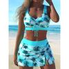 Women's Tropical Coconut Tree Bikini Set - High Stretch, Machine Washable Swimwear with Drawstring Detail