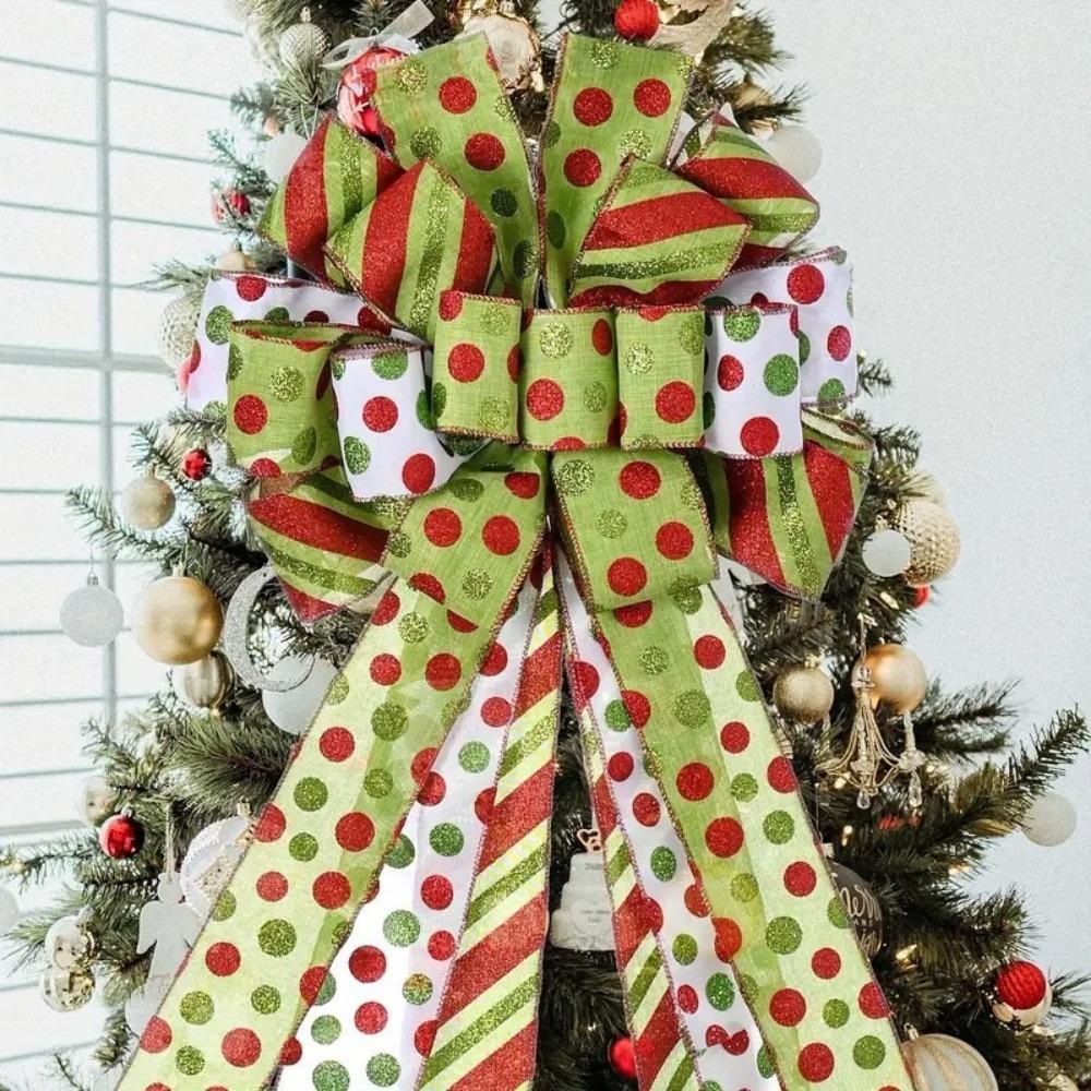 Large Green Bow Christmas Tree Topper Bow Wreath Linen Bowknot Decorations Ornaments