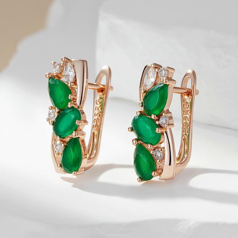 New  Rose Gold Color Drop Earrings For Women Delicate Cut Dazzling Green Natural Zircon Accessories Wedding Jewelry