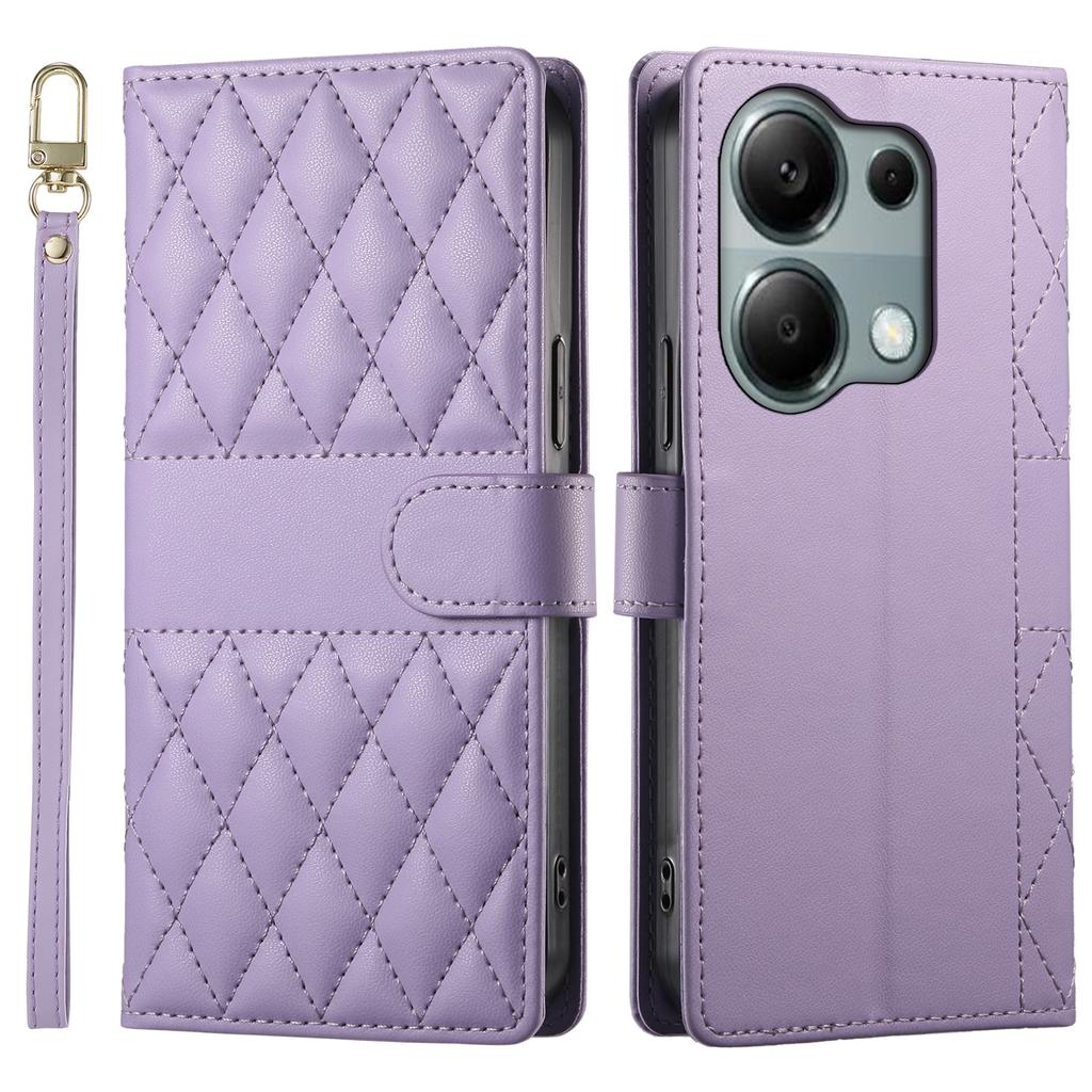 Etui dla Xiaomi Redmi Note 13 Pro 4G/Poco M6 Pro 4G, Pikowanie w romby, Portfel ze stojakiem, Skórzany pokrowiec na telefon z długim/krótkim paskiem