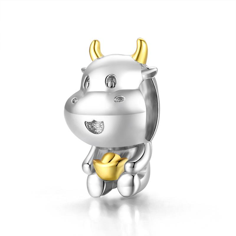 Wostu Animal Charm Copper Koala Fox Bear Beads Cow Panda Rabbit Pendant Fit Original Bracelet Diy Jewelry For Women