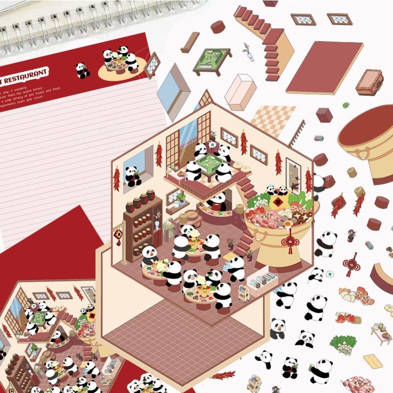 Cartoon Landscape Stickers - Multiple Miniature World Houses, Stress-relieving Scenes, Hand-written Notebook Stickers