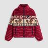2025 Winter Fall New Fashion Women's Snowflake Moose Print Zipper Long Sleeve Pocket Wool Blend Coat for Christmas