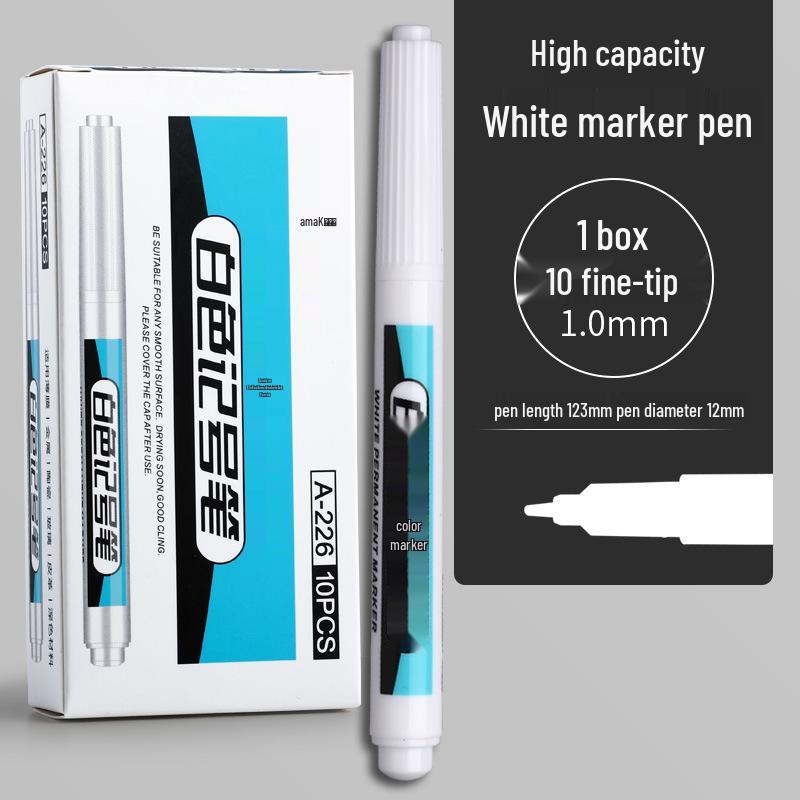 Oil-Based Fine Tip White Marker Pen - Waterproof, Non-Fading, Non-Erasable for Glass, Tire & Card Highlighting