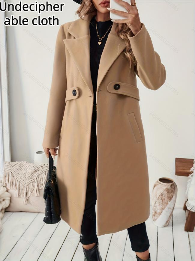 Women s Lapel Long Sleeve Wool Blend Long Coat Straight Fit Casual Wool Overcoat S