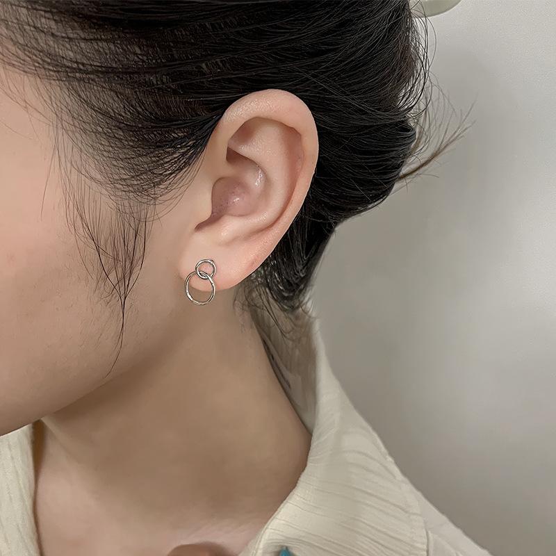 New Fashion Simple Geometric Personalized 925 Sterling Silver Hollow Circle INS Cross Double Ring Circular Earrings TYB623