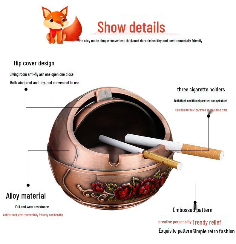 European Style Ashtray with Lid: Trendy, Drop-Proof, Anti-Fly Ash, Odor-Resistant, Luxury Living Room Decor.