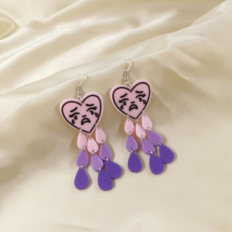 Macaron Color Acrylic Tassel Earrings – Heart & Tear Drop Dangle Earrings, Hypoallergenic Long Statement Earrings for Women