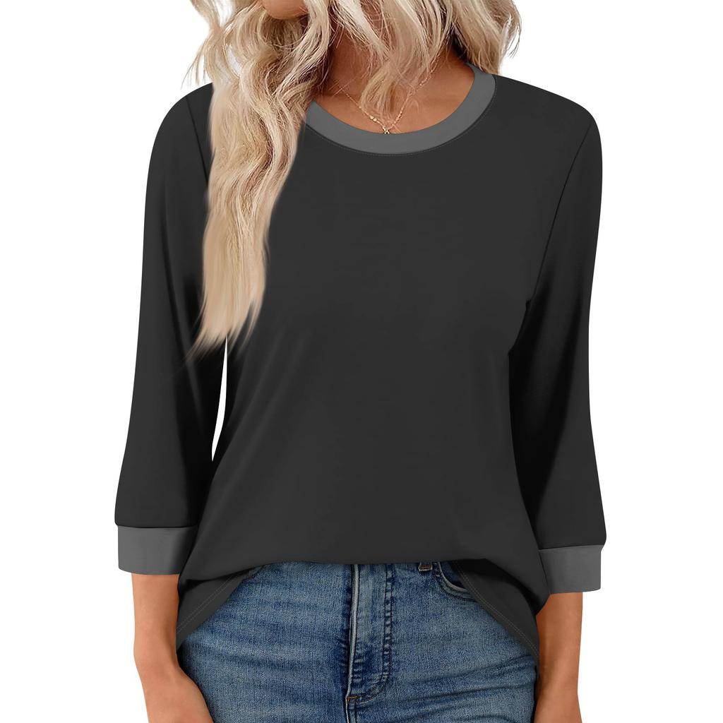 Women's Fashion Casual Seven Sleeve T-Shirt Print Round Neck Top