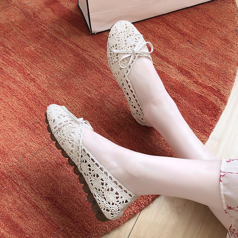 Fashion 2024 Summer Spring and Summer Women's Ballet Flat Comfortable Mesh Shoes Hollow Lace Breathable Lazy Low-top Shoes for Women
