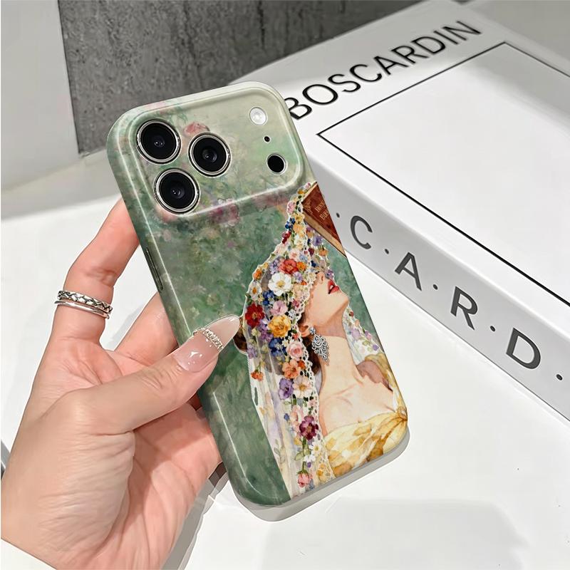 Romantic Reading Muse Lady Watercolor Portrait Art Film Aesthetic Protective Shockproof Bumper Phone Case Cover For iPhone 14 15 16 Pro Max Plus