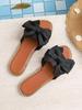 2026 Summer Women's Plus Size Bow One-Strap Flat Slippers - Lightweight, Comfortable & Solid Color for Outdoor Wear
