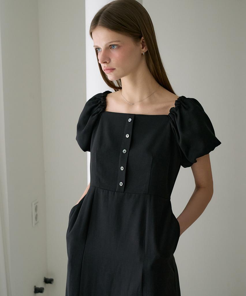 DEHEVE Square Neck Puff Dress [Black]
