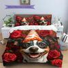 Rose Dog for Birthday Pattern Bedding Quilt Set  Home Decoration  Gift (1 * duvet cover + 2 * pillowcase  without core)