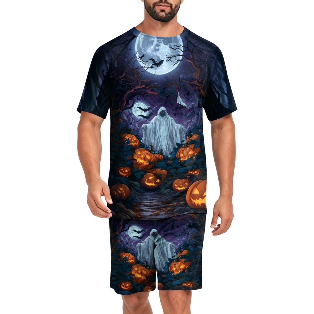 Men's Halloween Pajama Set with Fun Print, Relaxed Fit Sleepwear for Holiday