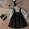 2024 Autumn Korean Mori Style Girls' Floral Shirt & Suspender Skirt Set