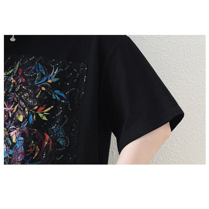 Dimanaf 2025 Summer Plus Size Tops Cotton O-Neck T-Shirt Printing Women Short Sleeve Loose Tees