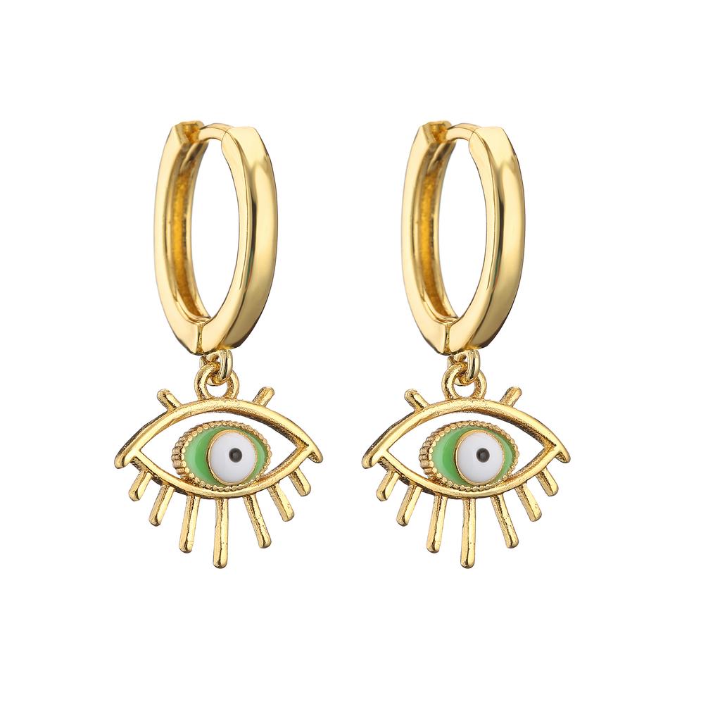 HECHENG,Small Rhinestone Evil Eye Plam Earrings,Hoop Huggie Earrings For Women,Trendy Circle Zircon Gift
