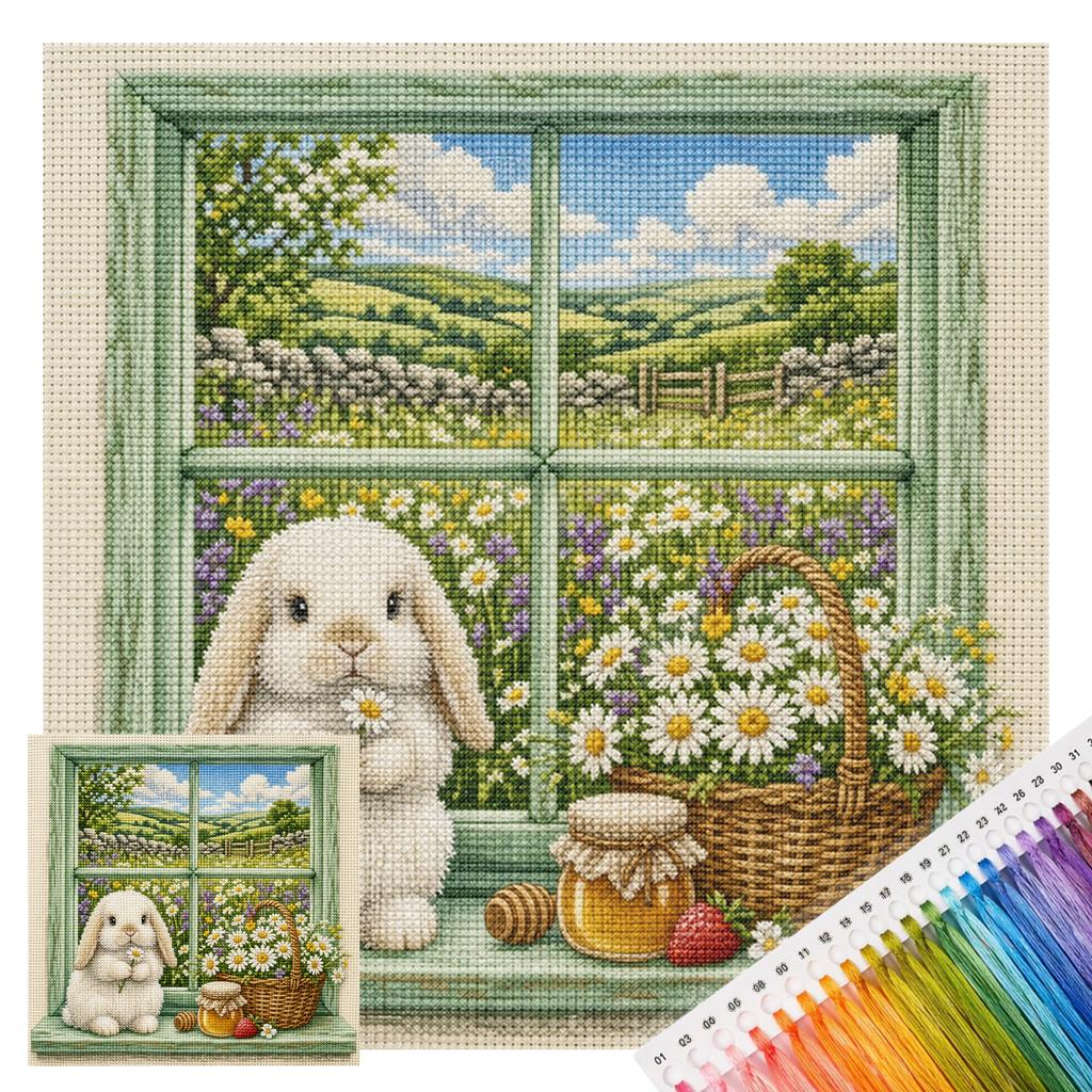 Stitch Kit 45x45cm Landscape 11CT Stamped Canvas 3 Strand Cotton Thread Embroidery DIY Beginner