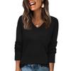Women's Fashionable Casual V Neck Solid Color Long Sleeve Top