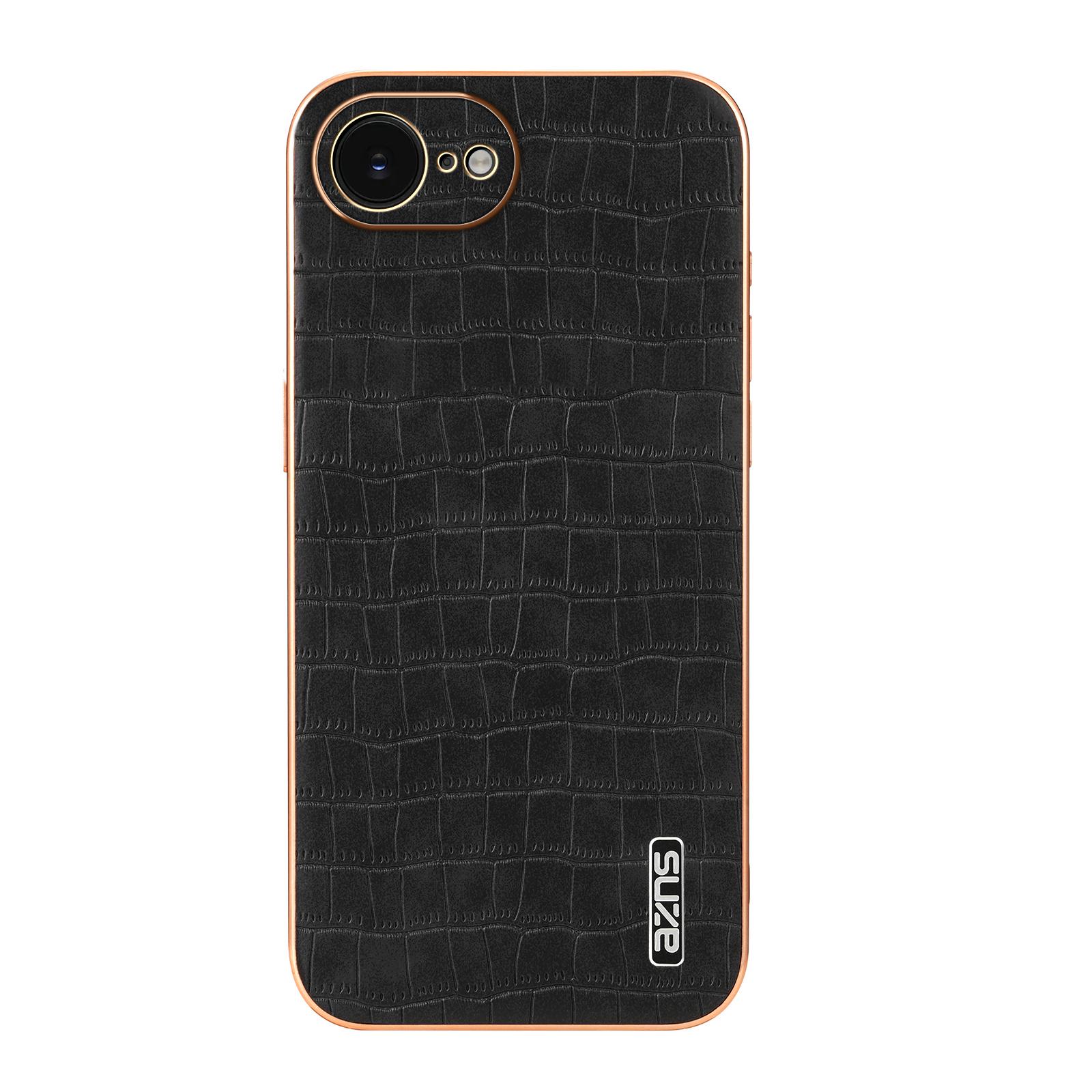 

AZNS For iPhone 16e Case Electroplating Crocodile Texture PU+TPU Phone Cover Black