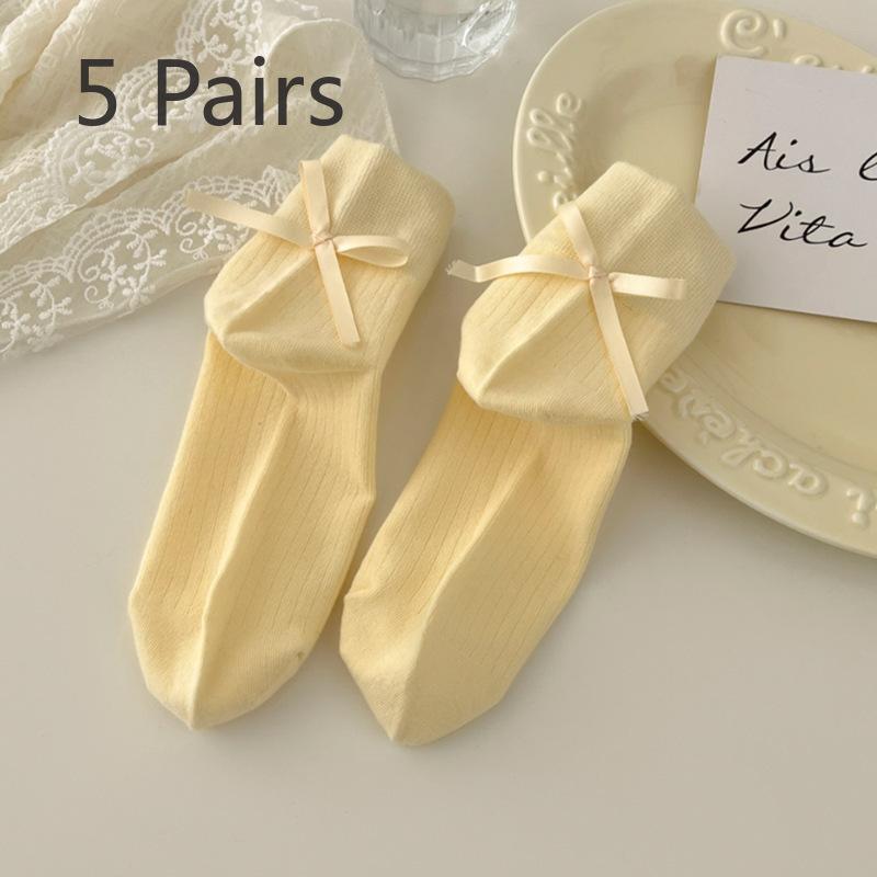 5 Pairs of Female Spring and Summer Small Fashion Design Sweet Lovely Ribbon Bow Socks