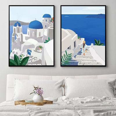 Ocean Wall Art Canvas Painting Ilustracje Lato Santorini Grecja Podróż Plakat Natura Krajobraz Cuadros Zdjęcia Wystrój Domu