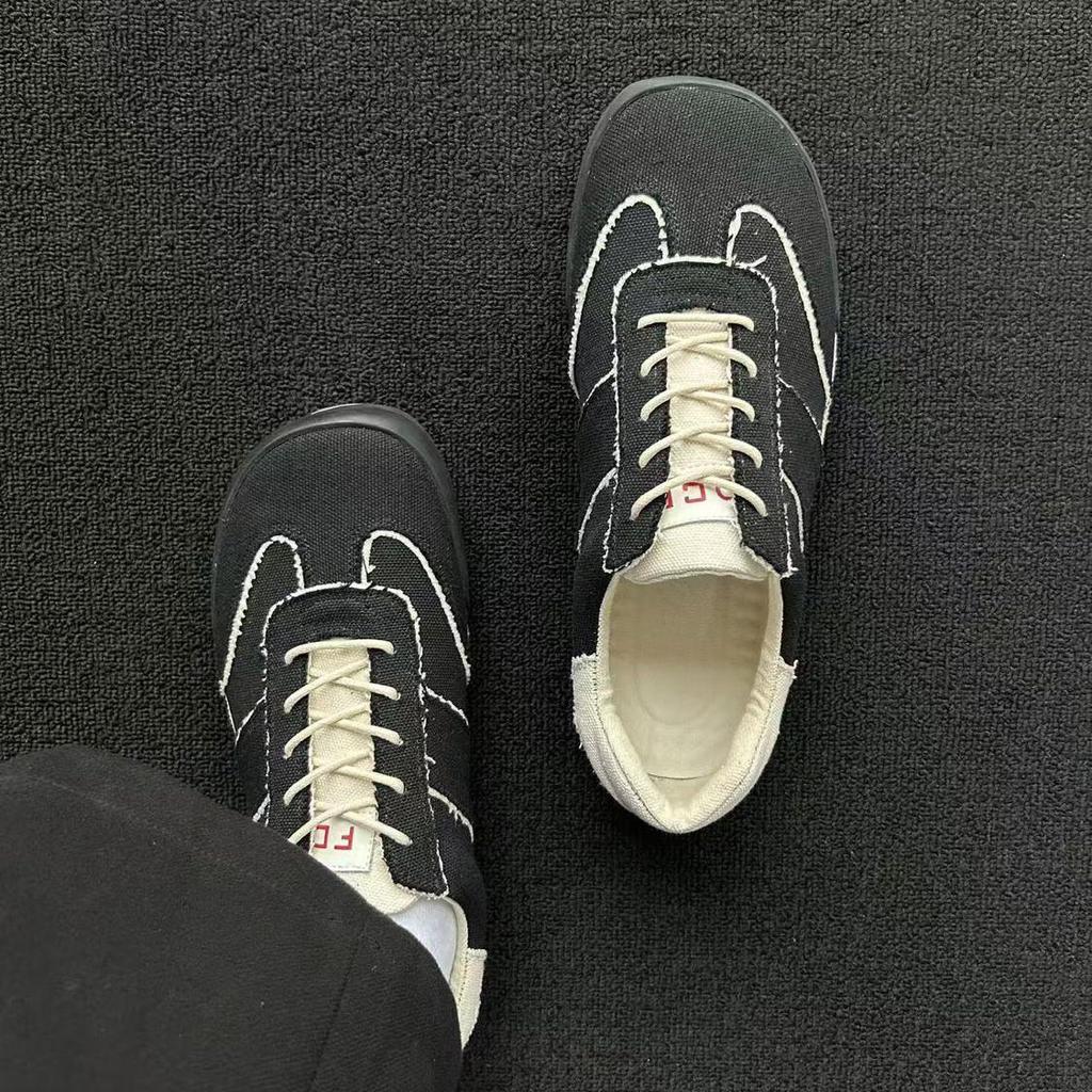 Men'S And Women'S Canvas Shoes Round Head Commuting Flat Baseplate Shoes Lace-Up Comfortable Casual Men'S Shoes Retro Shoes Versatile
