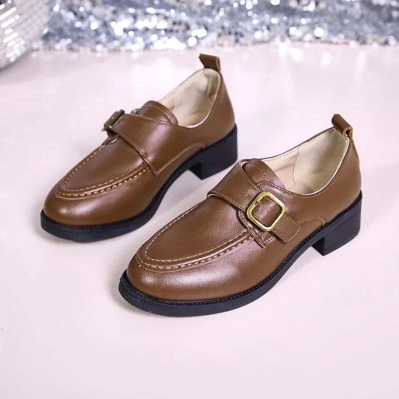 Fashion Women's Thick Heel Shoes Autumn New Round Head Deep Mouth Metal Buckle Thick Sole Anti-slip Wear-resistant Low-top Shoes