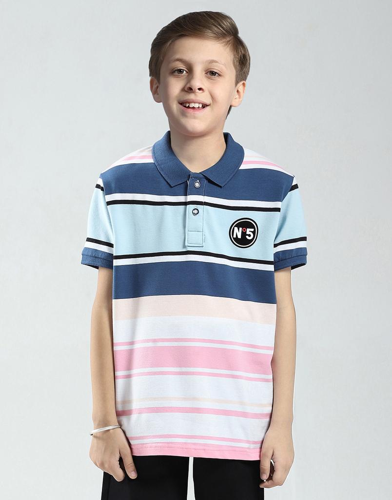 Monte Carlo Boys Blue & Pink Collar Neck T-Shirt