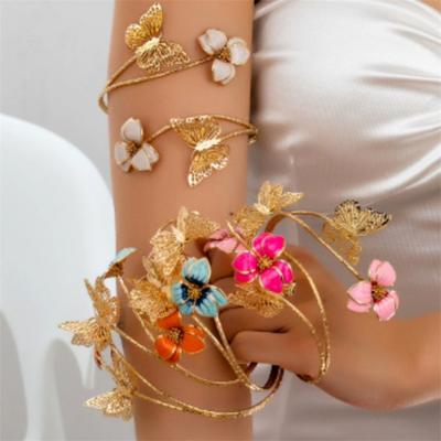 Gold Color Butterfly Flower Arm Cuff Metal Flower Cuff Arm Ring Vintage Spiral Arm Bracelet Women