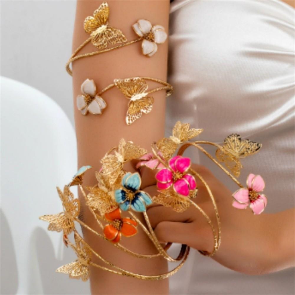 Metall Schmetterling Blume Armmanschette Goldfarbe Spiral-Armband Floral Offene Manschette Armschmuck Geschenke