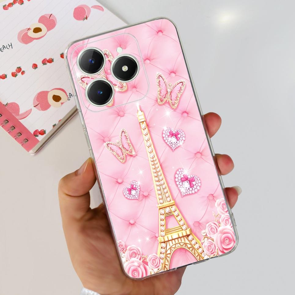 Voor Realme C63 C61 Narzo N61 N63 Hoesje Bloemen Vlinder Dames Mode Achterkant Transparant Zacht Slank Siliconen Bumper Shell