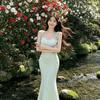 Royal sister waist fish tail hip slim dress seaside vacation style suspender dress summer