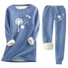 Women's Print Round Neck Warm Suit Long Sleeve Fleece Drawstring Sweatpants Two-Piece Set