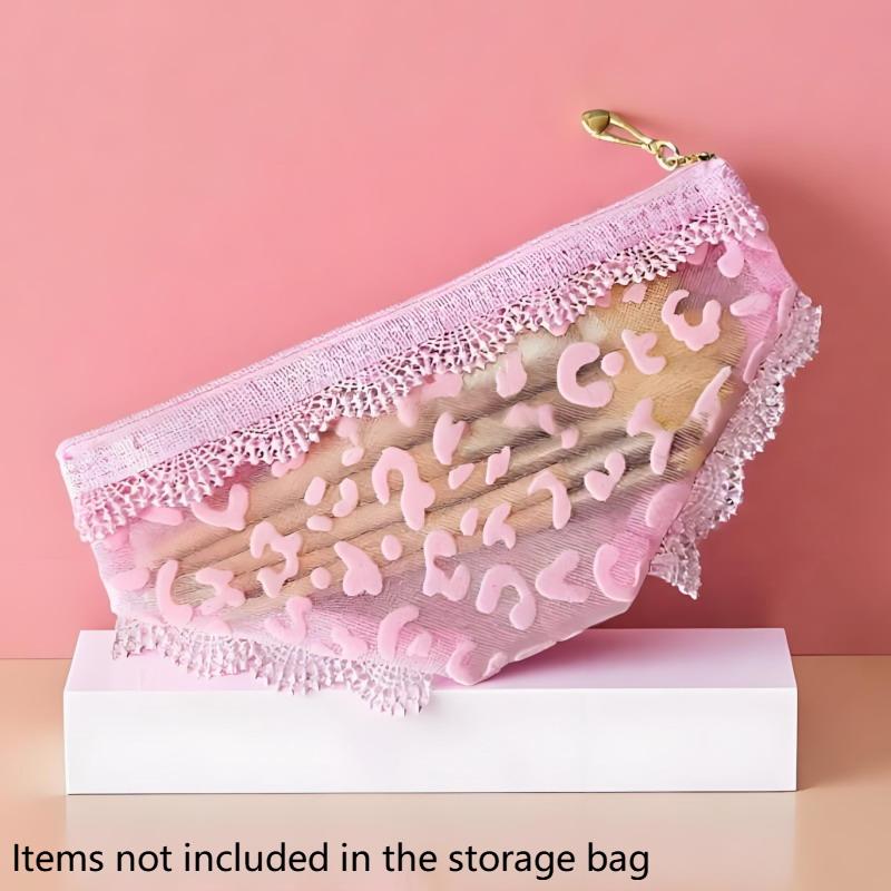 Bikini Briefs Shape Cosmetic Bag Lace Leopard Print Transparent Makeup Storage Pouch Mesh Y2K Toiletry Bag Storage For Travel