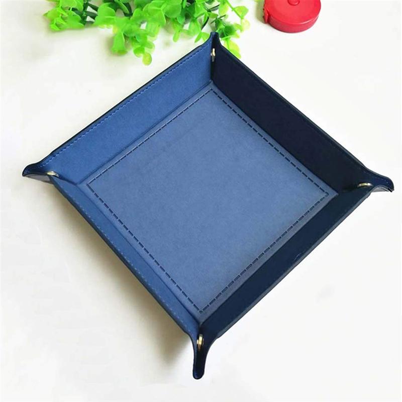 Four Corner Foldable Dice Tray Desktop Storage Square Trays Large Capacity for Kitchen Storage Supplies Solid Color PU Leather