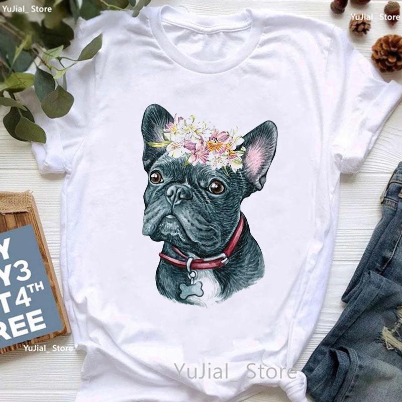 Unisex Cute French Bulldog Puppy Print T Shirt Girls Funny White Tshirt Women Harajuku Kawaii Dog Lover T-Shirt Female
