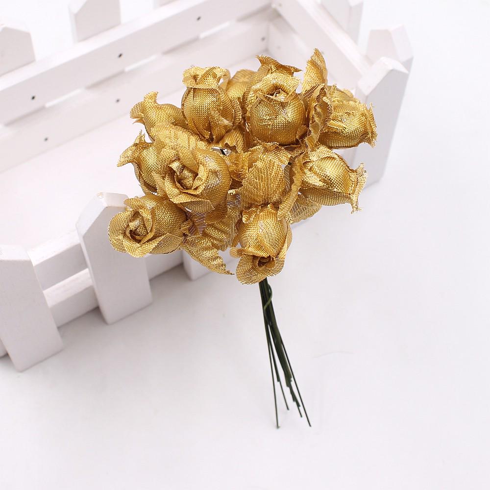 12pcs/lot Artificial Flower 2cm Silk High Quality Rose Bouquet Wedding Decoration DIY Scrapbook Wreath Gift Box Craft Flowers