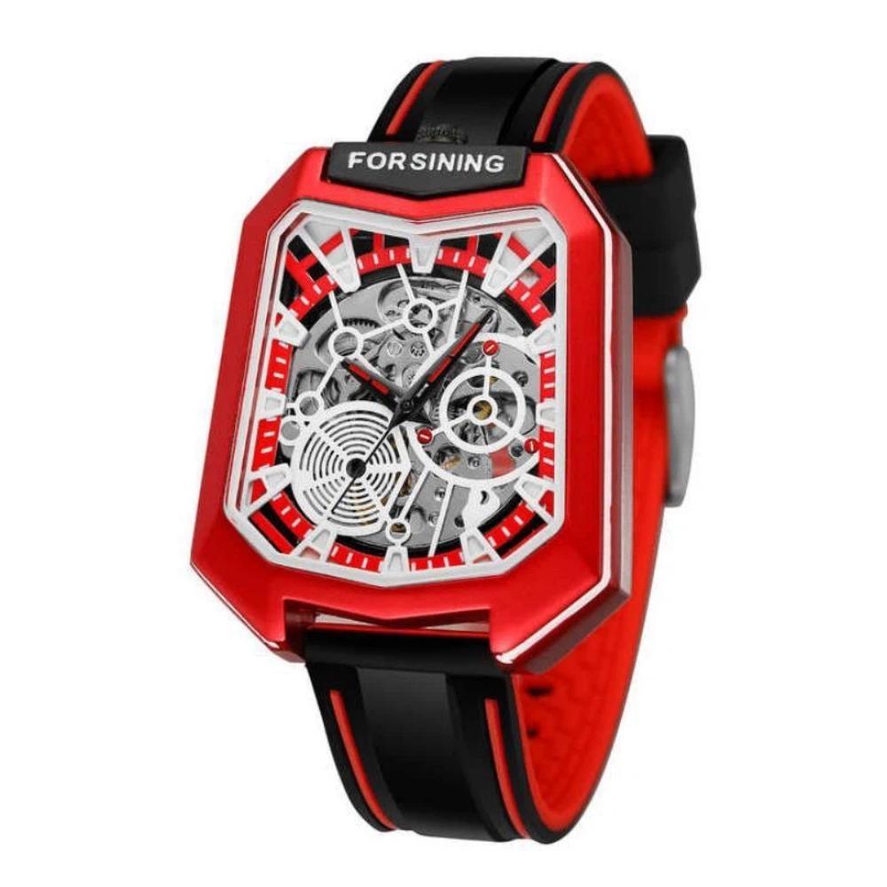 Trendy Unique Skeleton Mechanical Watches Rubber Strap Sports Wrist Watch Creative Square Hollow Automatic Mechanical Watch