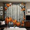2PCS  HD Digital Curtain Printed Gray Tie Halloween Pumpkin Maple Leaf Home Decor Style Decorate Living Room Bedroom Wear Rod