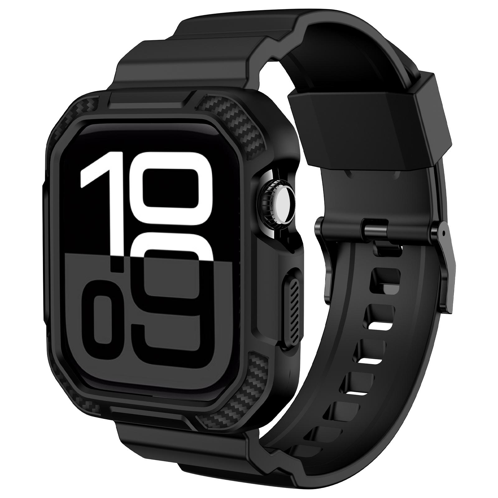 

46 мм Резиновый корпус и ремешок для Apple Watch Series10 Sport Резиновый ремешок для iWatch10, Защитный ремешок со всех сторон 49 мм, Черный 42mm (series 10) чёрный
