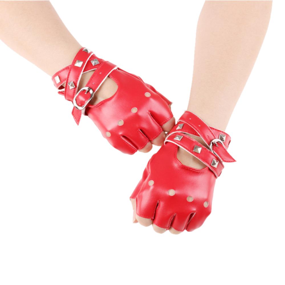 Anti-Slip Half Finger Gloves Cool Fingerless Mittens Unisex Rivets Belt Wrist Gloves  Hip-Hop