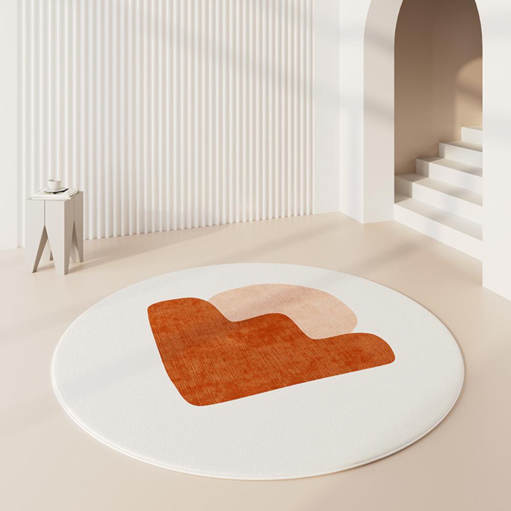 Mid Century Abstracte Halve Cirkel Kleurblok Ronde Vloerkleed Antislip Wasbaar Vloermat voor Slaapkamer Woonkamer Minimal Boho Binnen 80X80CM