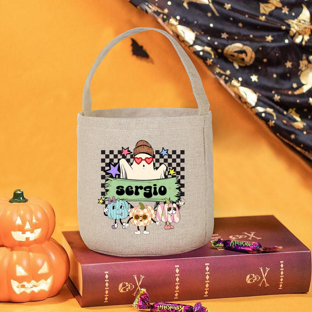 Personalized Ghost with Name Trick or Treat Bag Halloween Party Gift Kids Trick-or-treat Bucket Halloween Gift Bags 20X28x8cm