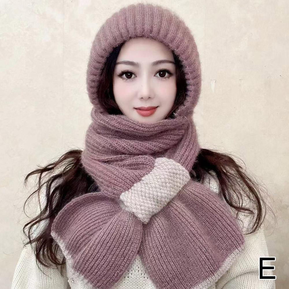 Knitted Snow Hat Integrated Ear Protection Windproof Cap Scarf Neck Warmer Cross Cycling Balaclavas Hat Soft Thicken Outdoor Cap