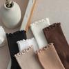6 Pairs Ruffled Middle Tube Socks Women's Breathable Solid Color Set Black White Coffee Beige Loose Pile Socks Sweat-Absorbing