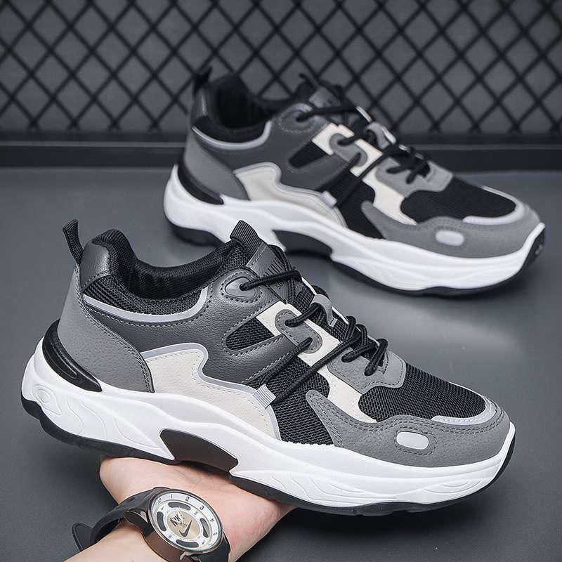 Summer 2025 Men's Breathable Mesh Casual Running Shoes, Thick Sole, Height-Boosting, Trendy White Dad Sneakers