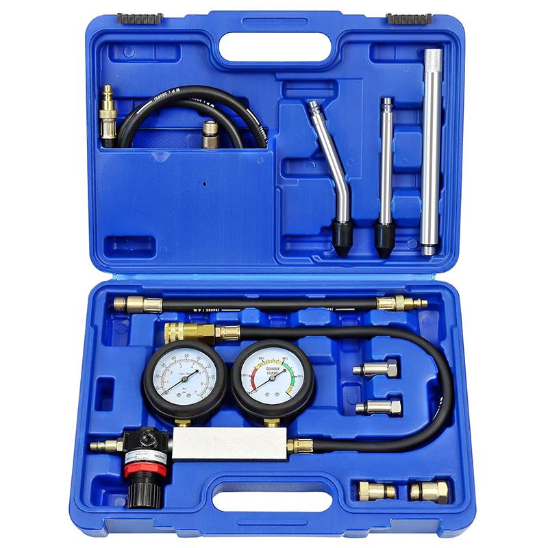 Upgraded Automotive Cylinder Leak Down Tester Kit Gasoline Engine Compression Dual Gauge Leakdown Detector Tool Set синий