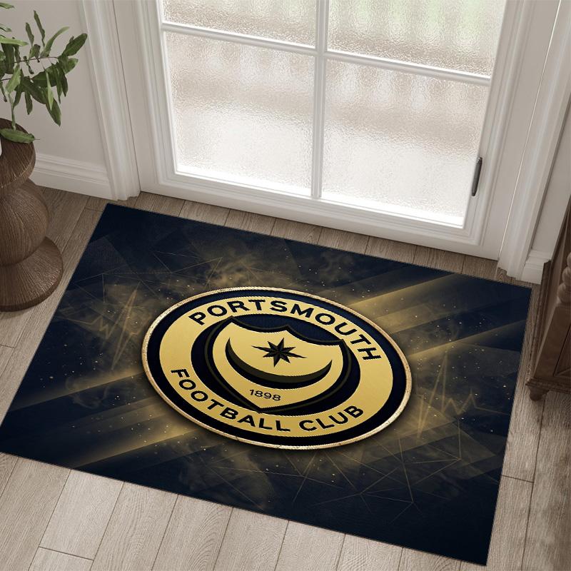 Portsmouth FC Design Kristall-Samt-Teppich Gemütlich Nicht?Rutschfester Teppich mit Aufdruck für Schlafzimmer Wohnzimmer Eingang
